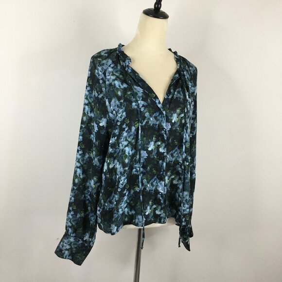 CLOTH & STONE Anthropologie MultiColor Floral Print Tie Collar Button Shirt - Picture 4 of 12